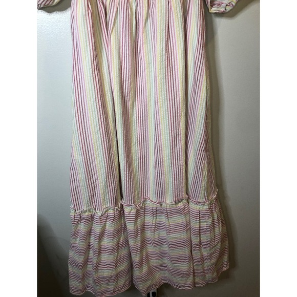 Moodie Rainbow Pinstripe Maxi Tiered Dress Feminine Preppy Size Medium - Picture 8 of 9